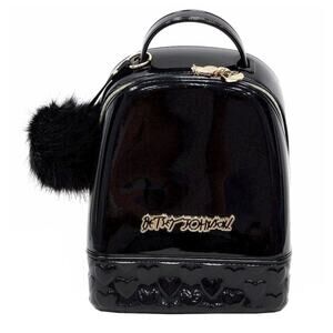 Betsey Johnson Don’t Be Jelly Black Gold charm Mini Backpack crossbody shoulder